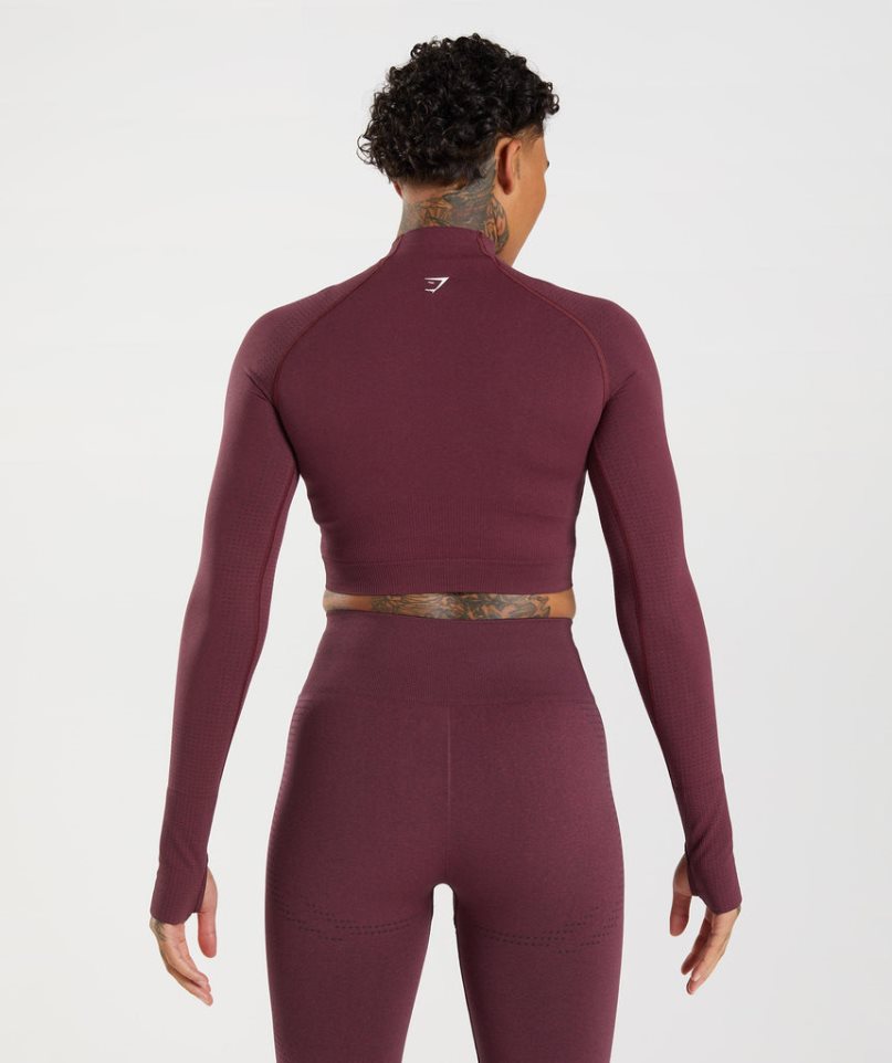 Women's Gymshark Vital Seamless 2.0 High Neck Midi Cropped Tops Burgundy | CA 756DA0